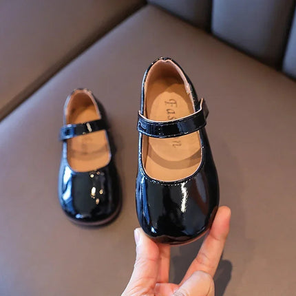 ‌Plain Patent Leather Ballet Flats for Baby Girls  Concise Round-Toe Mary Jane Shoes  Red/White Kids Soft Sole