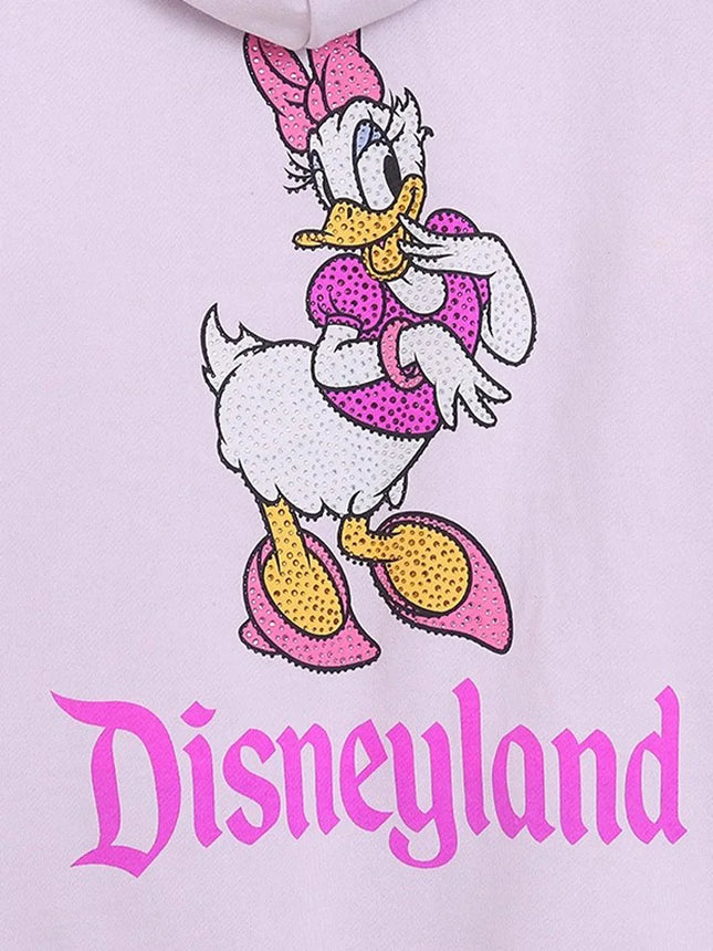 Disney Sweatshirt Castle Shining Daisy Duck Disneyworld Letter Glitter Donald Duck Unisex Couple Women Zip Pocket Hooded Jumper