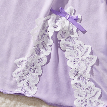 Light Purple Women Nightdress Sexy Lace Bow Lingerie Adult Dress Babydoll Sex Sleepdress Underwear Sets Ladies Erotic Outfits