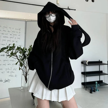 Y2K Style Fashion Rabbit Oversized Zip-up Hoodies 2025 Autumn Kawaii Bunny Big Extra Ears Hoodie Long Sleeve Hooded Sweatshirt