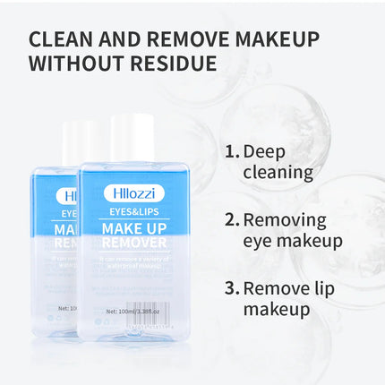 Hllozzi 100ml lip and eye makeup remover mild and non-irritating quickly removes makeup, deep cleansing water-oil makeup remover
