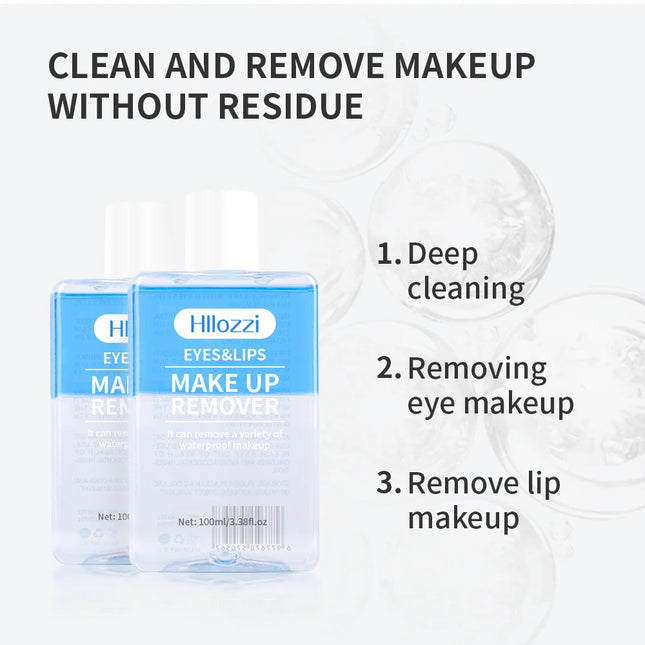Hllozzi 100ml lip and eye makeup remover mild and non-irritating quickly removes makeup, deep cleansing water-oil makeup remover