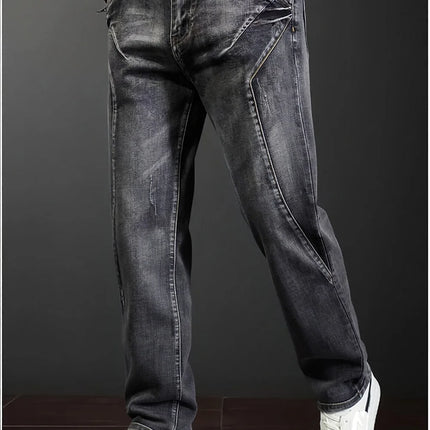 Men's New Straight Leg Stretchable Jeans Casual Pants with Personality Design Comfortable Fit Modern Style