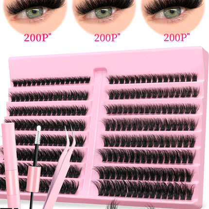GROINNEYA Eyelash Clusters Kit Lash Clusters Wispy Natural DIY Lashes Clusters with Bottom Waterproof Bond and Seal Tweezers