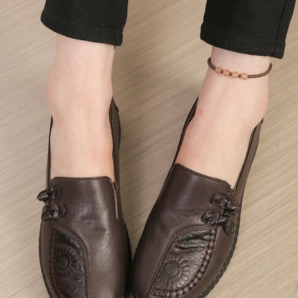 Women's leather flat shoes, spring and autumn women's loafers， single classic mom shoes, anti-slip comfortable and free shipping