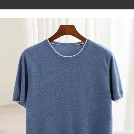 2025 Spring/Summer New Fashion O-Neck Knit Short Sleeve Spliced Business Casual T-Shirts Men's Clothing Loose Tops England Tees