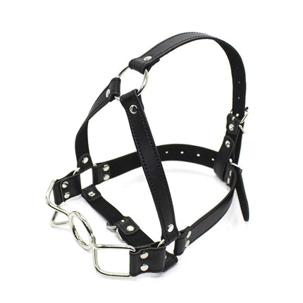 Leather BDSM Mask Stainless Steel Ring Gag Open Mouth Ball Gag Adult Games Bondage Restraints Head Harness Sex Toys For Couples