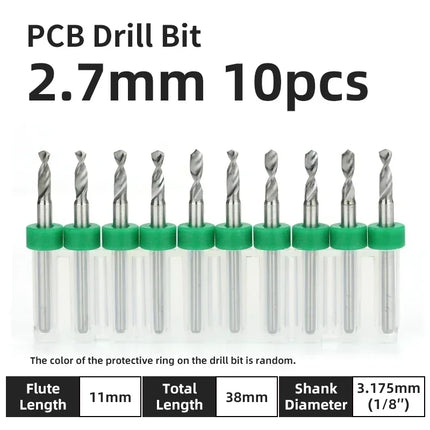 PCB Drill Bit 10pcs Tungsten Steel Micro Diameter Drill Bit Set 1/8 "Fixed Handle Mini Cnc Drill Bit 0.1-3.175mm
