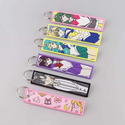 Sailor Moon Keychain Usagi Anime Embroidery Key Tag Motorcycles Cars Backpack Chaveiro Keychain Fashion Key Ring Friends Gift