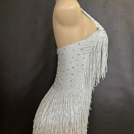 Sparkly Rhinestones Fringe Bodysuit Women Nightclub Party Dance Costume Stage Wear Sexy Tassel Leotard Performance Clothing 7G