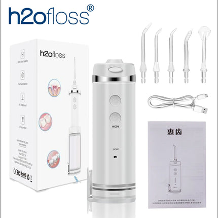 H2ofloss Compact Water Flosser 140PSI Portable Oral Irrigator for Sensitive Gums 5 Modes 5 Nozzles USB Rechargeable Teeth Clean