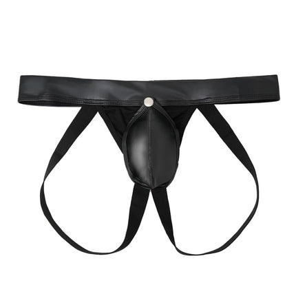 Men Faux Leather G-string Thongs Athletic Underwear Detachable Penis Pouch Panties Open Butt Underpants Sexy Erotic Men's Briefs