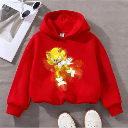 Kids Sonic The Hedgehog Hoodie Boys Girls Golden Super Sonic Print Sweatshirt Long Sleeve Casual Pullover Children's Cartoon