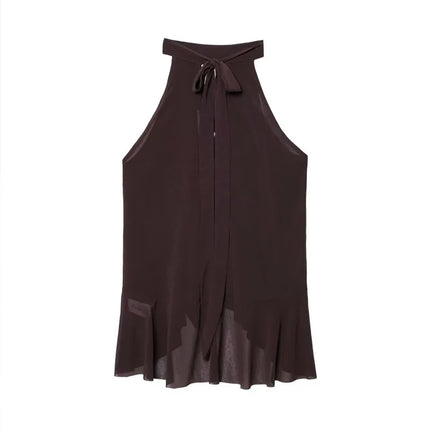 Y2K Top Women Summer Tank Crop Top Female Sleeveless Sexy Pleated Top Street Style Casual Korean Clothing Brown Cute Party Top