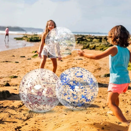 40CM Glitter Inflatable Beach Ball Transparent PVC Sparkle Water Toy 7 Colors Trendy Summer Beach Pool Party Outdoor Play for Ki