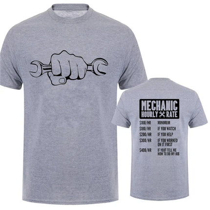Men's T-Shirt Tops Mechanic Hourly Rate Unique Tee Shirt Male T-shirt Car Fix Engineer Graphic Design T-Shirt Clothing Gift Idea