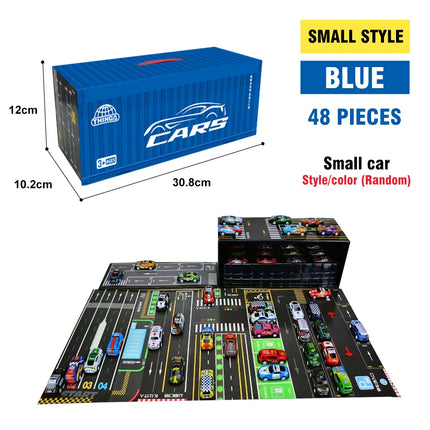 48 Pieces Mini Car Set Inertia Pull Back Cars for Boys Plastic Vehicle Model with Container Collection Simulation Toy Birthday