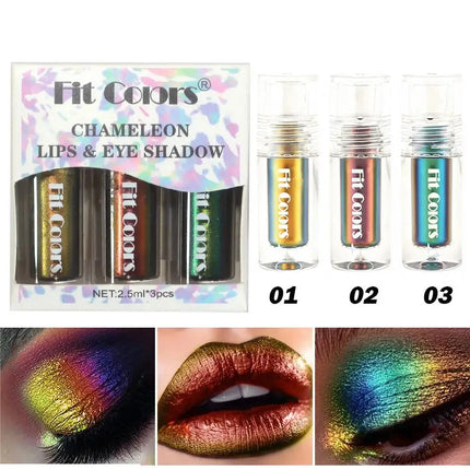 Glossy Metallic Eyeshadow Lipstick Set Liquid Glitter Pigment Optical Chameleon Face Beauty Makeup Cosmetic