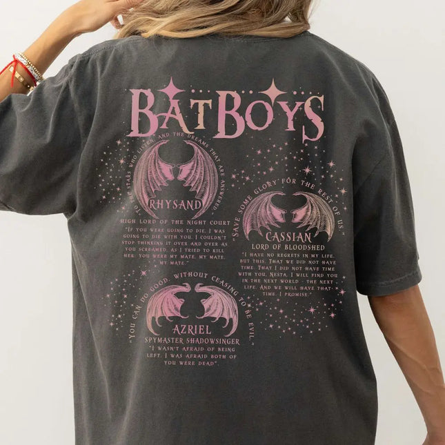 ACOTAR Bat Boys Shirt Sarah J Maas Book Boyfriend Night Court 100% Cotton Loose Retro Shirt Unisex Tee Fantasy Apparel Y2K Top