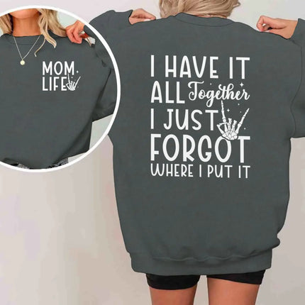 "Mom Life" Graphic Sweatshirts Forgot Where I Put It Funny Graphic Pullover Top Skeleton Hand Design Casual Women's Sweater