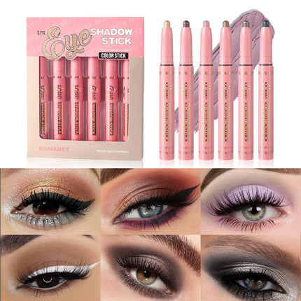6Pcs Set Matte Effect Eyeshadow Stick   Natural and long-lasting Multi-purpose Shiny Metallic Matte Shimmer Highlighting Eyeline