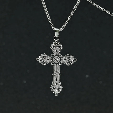 Vintage Cross Pendant Necklace Unisex Versatile Simple Long Sweater Chain Hip Hop Accessory