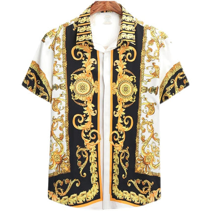 2025 men's new retro gold luxury short sleeved shirt with high-quality button up top suitable for street parties