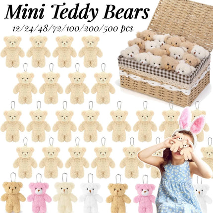 12-500Pcs Mini Teddy Bears Tiny Soft Stuffed Teddy Bear Small Plush Bears Bulk for Birthday Party Decor Favors Bag Keychain