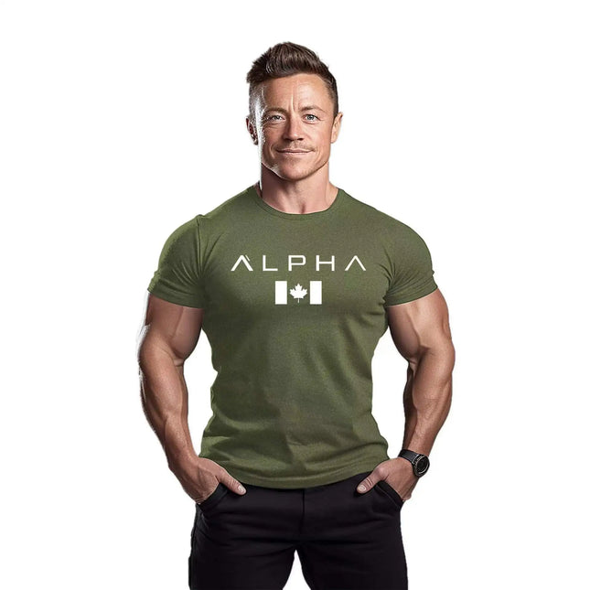 Men's Fitness Sport T-shirt Breathable Slimming Summer Trendy Brand Printed Casual Cotton round Neck Short Sleeve T-shirt