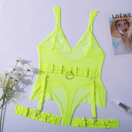 Sexy Dot Lace Bodysuit with Waist Garter Belt Eco-Friendly Packing