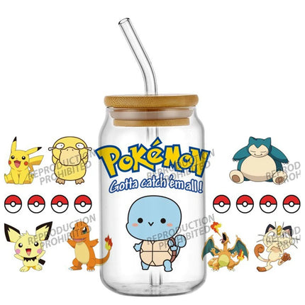uv dtf Pikachu sticker Glass Tumbler Wrap 16oz Libbey Cup DTF Decal Pokemon Design cup wraps Home decoration