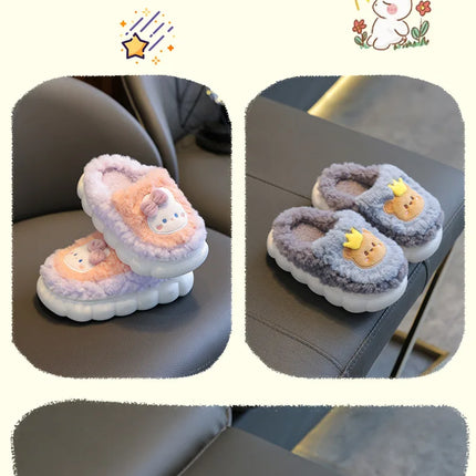 2025 Winter Children's cute  Cotton Home Slippers Frozen Girl's Snow Non Slip Warm Baby Slippers Pink Blue Size 24-41