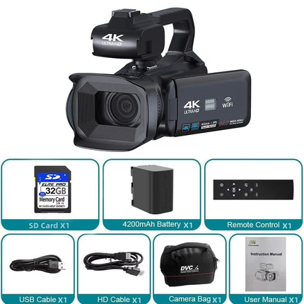 Full 4K Camcorder 64MP Youtuber Professional Digital Video Camera Streaming Auto Focus Photography Vlog Recorder 4" Touch Screen