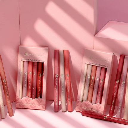 YOUNG VISION matte 6-color liquid lipliner set sponge gourd head fog face nude lipstick pen