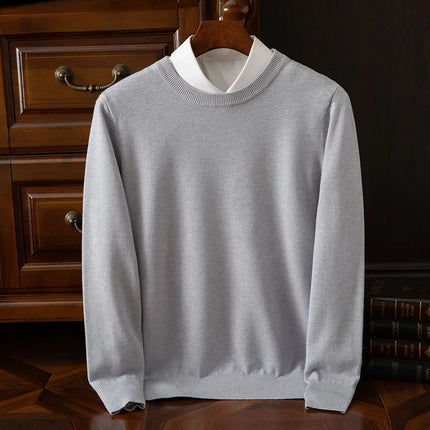 Autumn Winter Men's O-Neck Merino Wool Sweater New Versatile Basic Cashmere Pullover Casual Business Knitwear Sweater