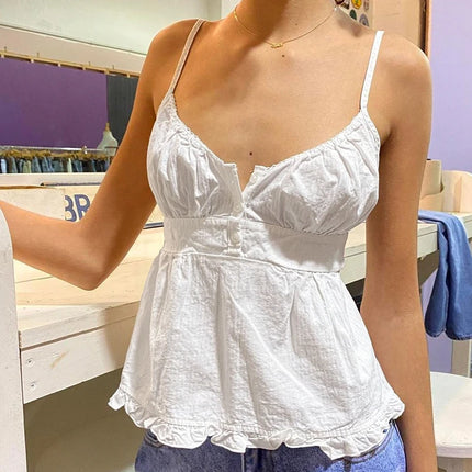 Xingqing Ruffle Top Buttons Y2K Kawaii Women Crop Tops Cute E-girl Short Sleeve T-shirt Sweet Fairy Core Clothes Summer 2024 Vest