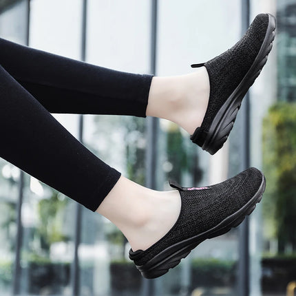 Women's Ultra Light Oversized Running Shoes, Fashionable Fly Woven Breathable Mules Sports Sneakers Plus Size 35-42