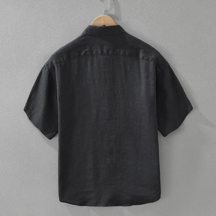 8173 100% Linen Good Quality Solid Color Simple Basic Shirt for Men Summer Fashion Black White Smart Casual Slim Fit Daily Tops