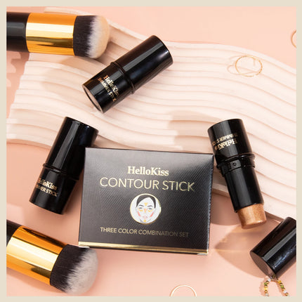 4pcs Contour Stick, Highlighter Stick, Blush Stick 4pcs Cream Contour Kit with Contour Brush, Create Face Contour, Non-greasy