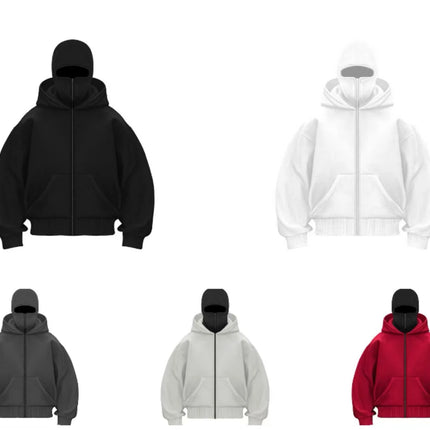 2025 Autumn/Winter Men's Zipper Double Hoodie Casual Sports Shirt with Hooded Mask Design Sports Jacket Top Outdoor Activities