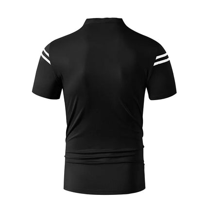 2025 New Men's Casual Fashion Solid Color Short Sleeved Polo Shirt Stand Up Collar Versatile Comfortable Top