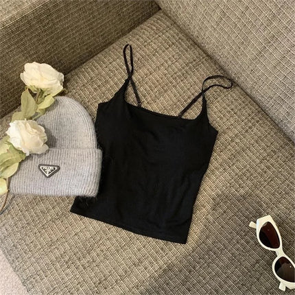 New Women's Slim Fit Tank Top Pure Color Summer Outerwear with Chest Pad Bal Base irt Sli Versatile Casual Wear