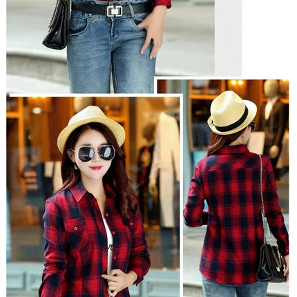Slim Fit Plaid Long Sleeve Women's Shirt Qiang Yixuan Brand Autumn New Korean Version Cotton Button-Up Shirt