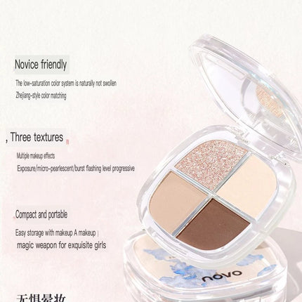 NOVO Four-color Eyeshadow, Matte, Pearlescent, High-gloss, Sweat-proof, Water-resistant, Ins, High-end And Affordable