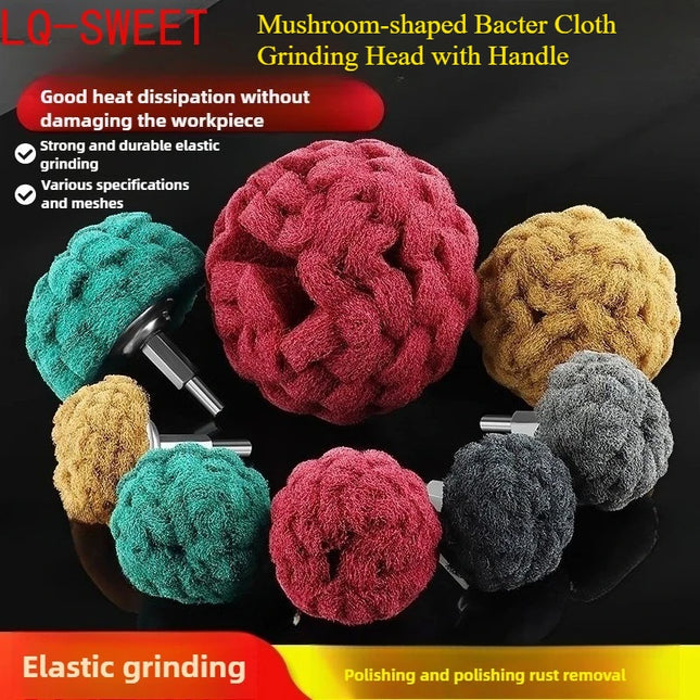 Mushroom-shaped Bacter Cloth Grinding Head with Handle, Nylon Fiber Polishing Wheel, Rust Removal and Grinding Tool