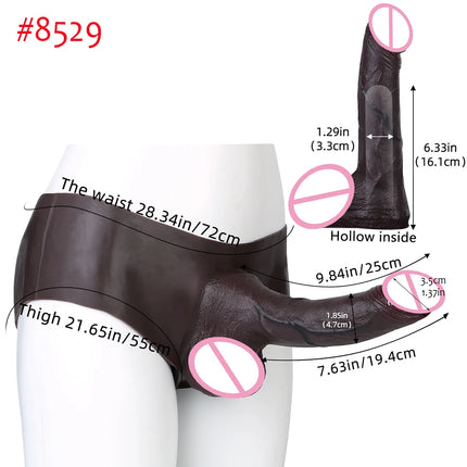 FAAK Wearable Black Penis Sleeve Silicone Panties Strap On Dildo Harness Hollow Dildo Realistic Cock Enlarger Sex Toys For men