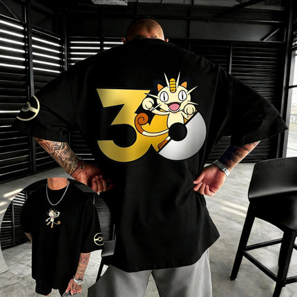 2026 Pokémon 30th Anniversary Meowth Printed T-shirt Summer New Men's and Women's Loose Casual Hip Hop Trendy Short Sleeve Top