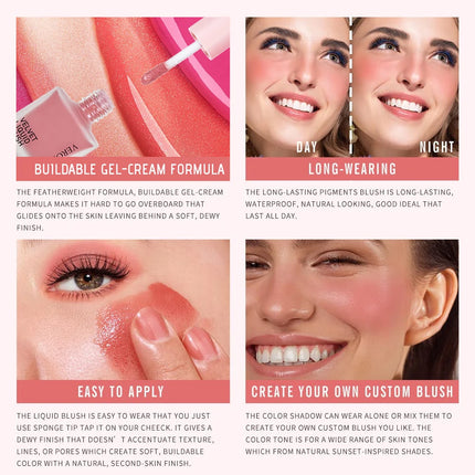 4 Color Liquid Blush 5ml Long-Lasting & Blendable Vegan Cheek TintNatural Flush to Bold Glow | Dewy & Matte Finish Face Makeup