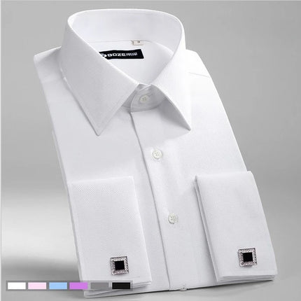M-6XL Men's French Cuff Dress Shirt 2024 New White Long Sleeve Formal Business Buttons Male Shirts Regular Fit Cufflinks Shirt