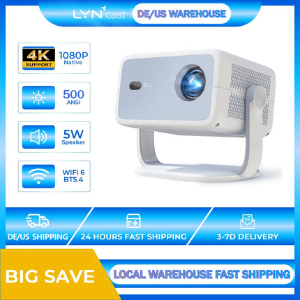 LynCast 4K L018 Projector 800ANSI Native 1080P Auto Focus & Keystone 360° Rotate Android 14 BT5.4 WIFI6 Portable Home Theater
